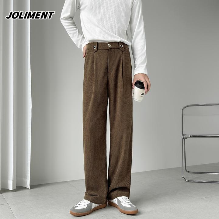 JOLIMENT灯芯绒休闲裤男士秋季港风宽松直筒垂感日系复古休闲长裤