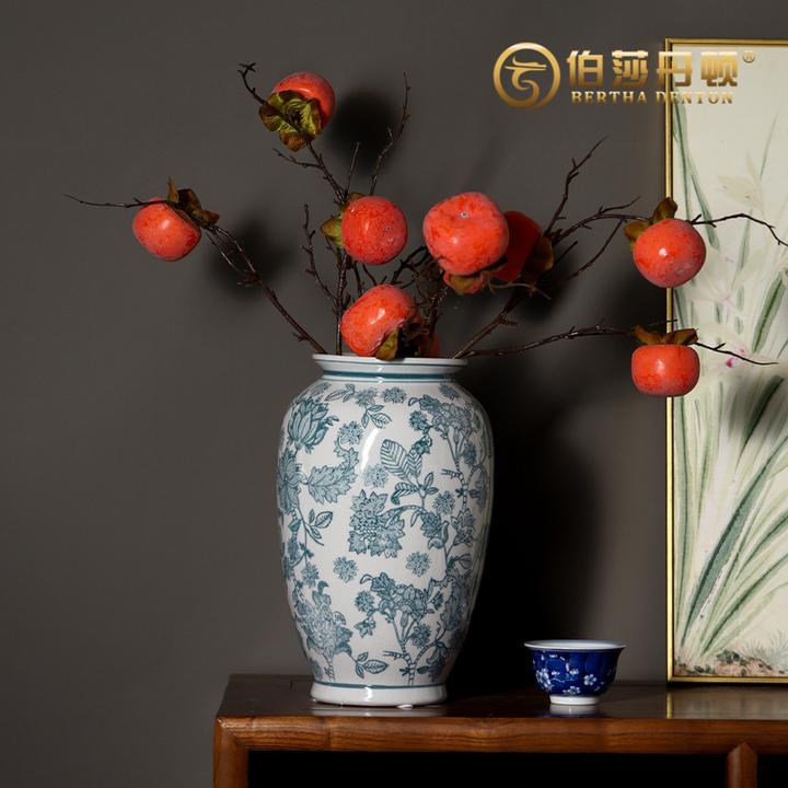 中式仿古青花瓷茶室摆件复古玄关陶瓷花瓶花瓶陶瓷摆件
