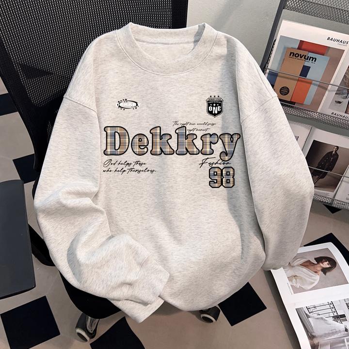 Dekkry潮流原创字母印花秋冬纯棉长袖男女重磅圆领t恤设计感上衣