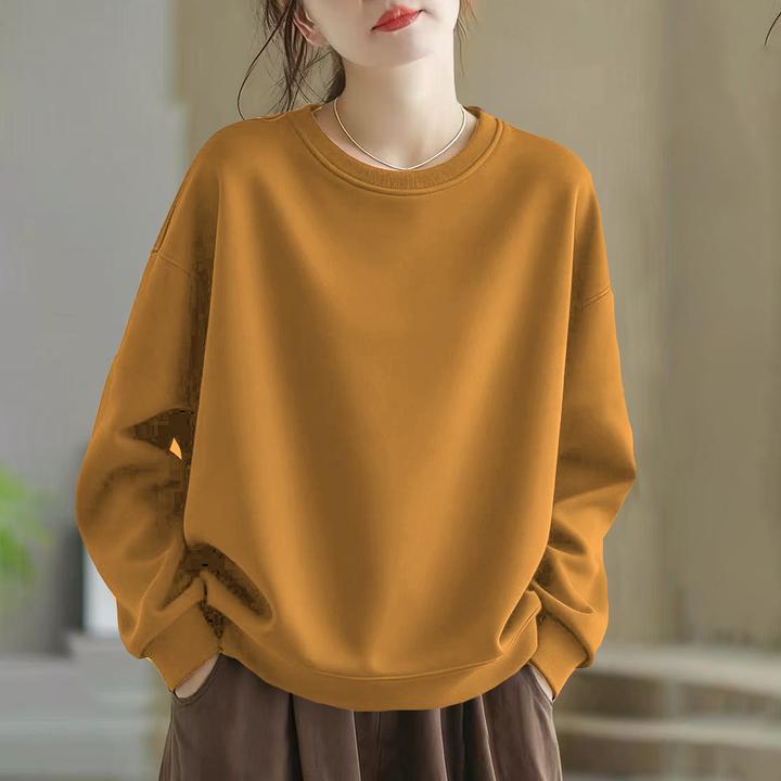 胖mm大码长袖秋冬正肩百搭简约圆领卫衣宽松显瘦休闲上衣纯棉女士