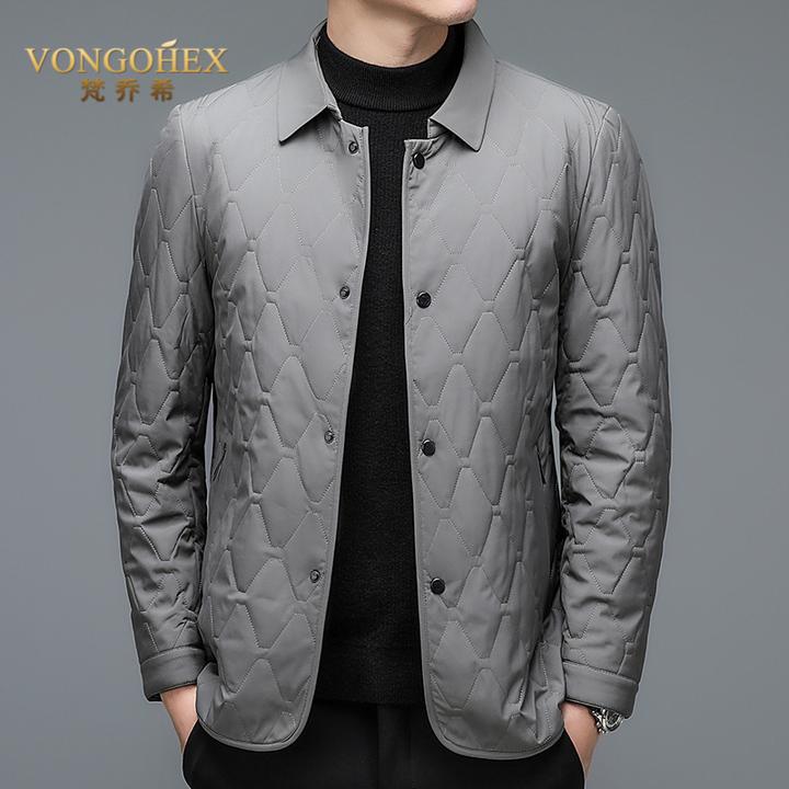 VONGOHEX翻领棉服外套男冬季新款时尚休闲商务修身轻薄保暖棉袄