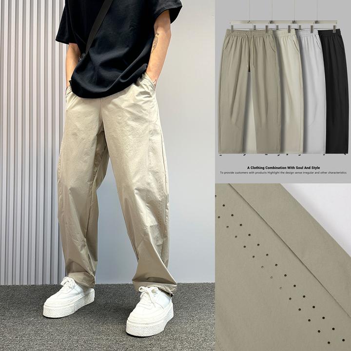 夏日轻薄冰丝防晒速干休闲裤男士2025新款可收脚宽松直筒运动裤子