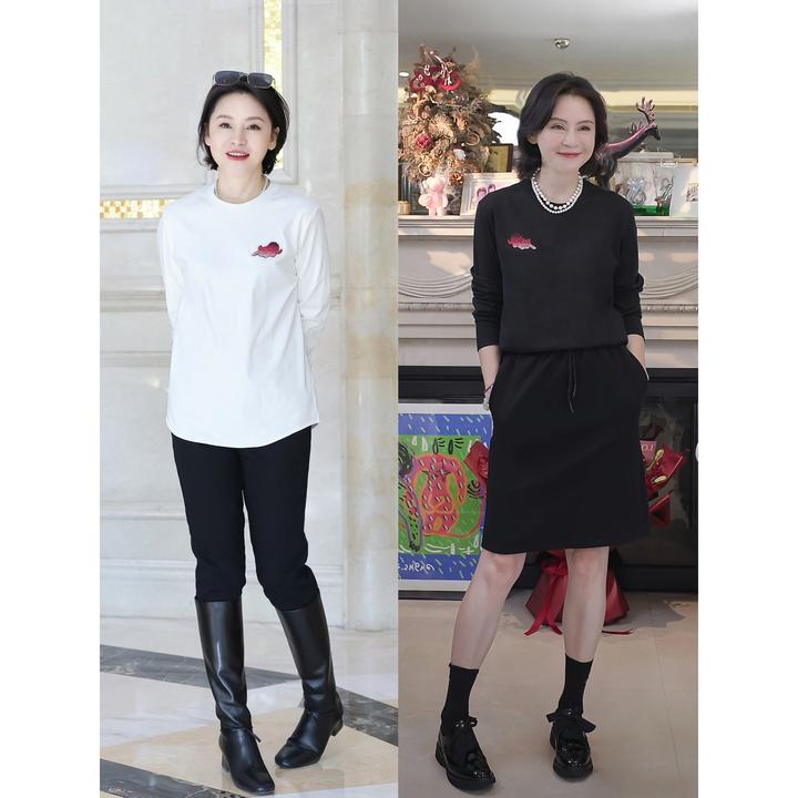 我是摩羯 细嗅蔷薇 100新疆长绒棉德国进口机渐变牙刷绣秋T恤