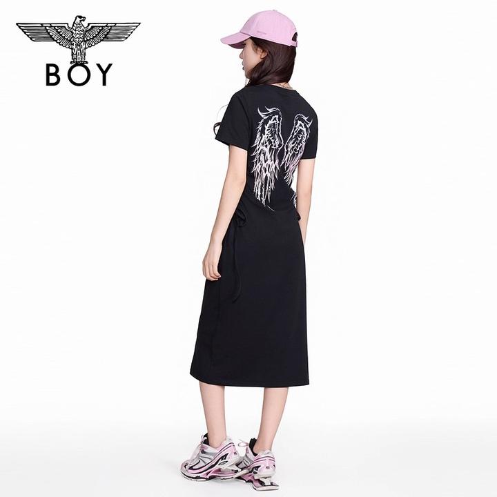 BOYLONDON显瘦气质休闲修身黑色新款圆领时尚短袖连衣裙W17018