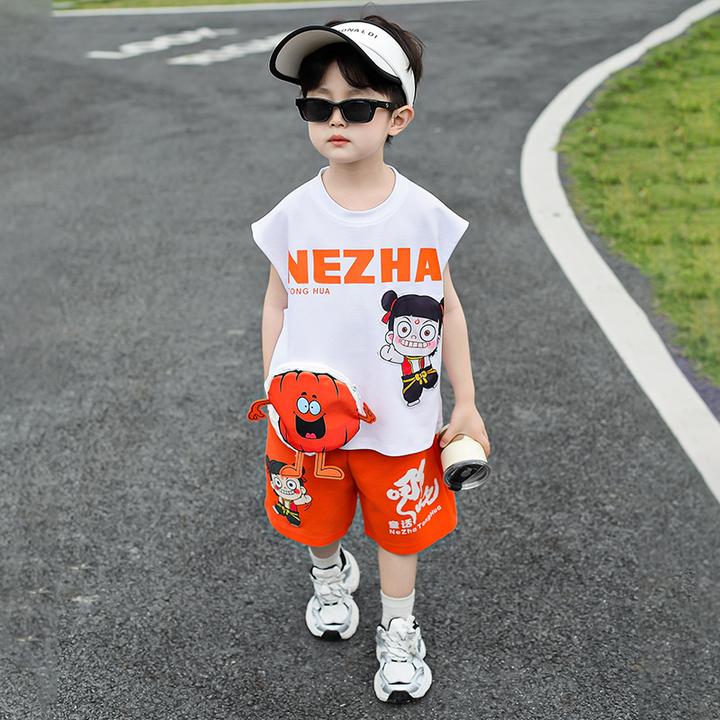 儿童洋气运动夏装2025新款潮流帅气休闲男童女童夏季宝宝无袖套装