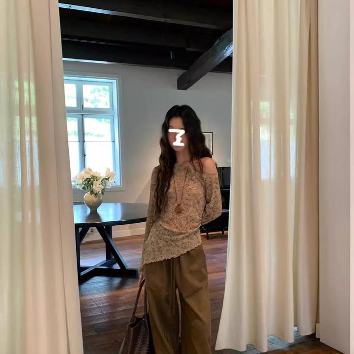 韩系辣妹穿搭套装晕染不规则长袖针织衫女装秋季抽绳休闲裤两件套