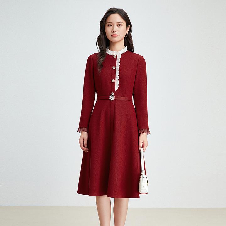 订婚敬酒|喜妈妈喜婆婆|大女主|法式优雅|宴会聚会|绵羊毛连衣裙