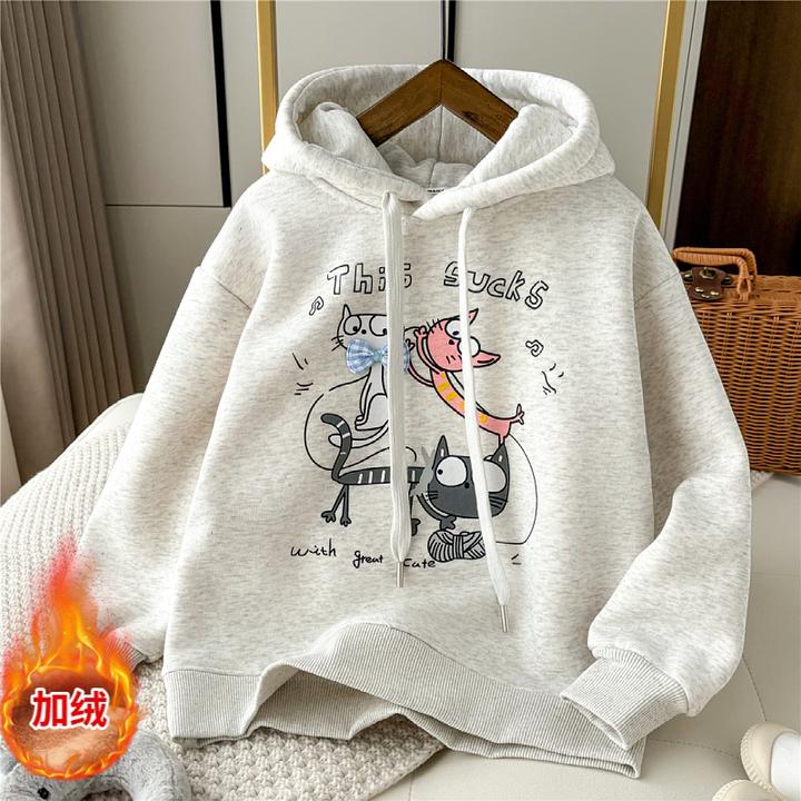 【羔羔绒厚绒】女童连帽卫衣2025冬季新款洋气时尚百搭宽松韩版上衣