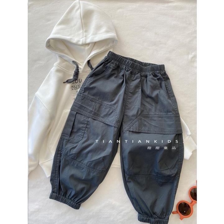 【我是小童】韩版收口工装裤男童长裤春款女宝修身透气棉布休闲裤