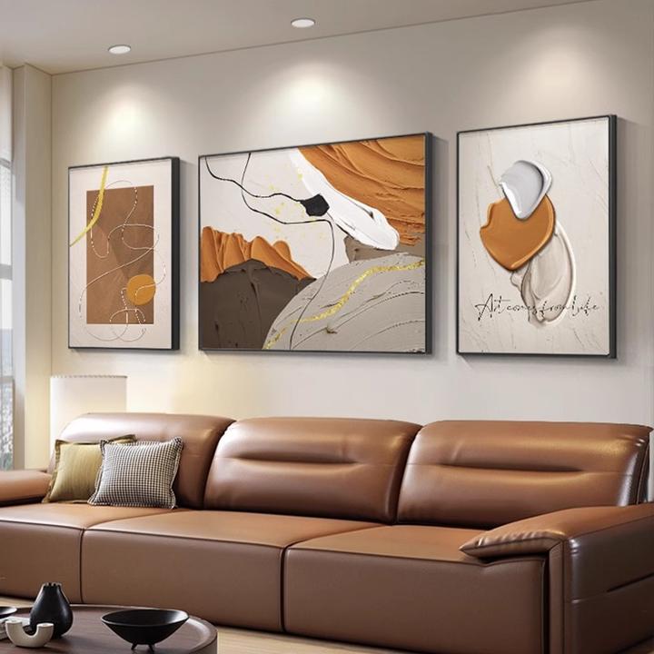 现代简约抽象客厅装饰画轻奢大气沙发背景墙挂画三联晶瓷高级壁画