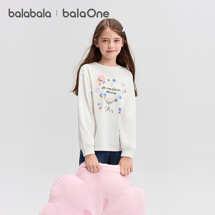 【balaOne】巴拉巴拉女童长袖t恤儿童2025新秋大童甜美内搭洋气上衣