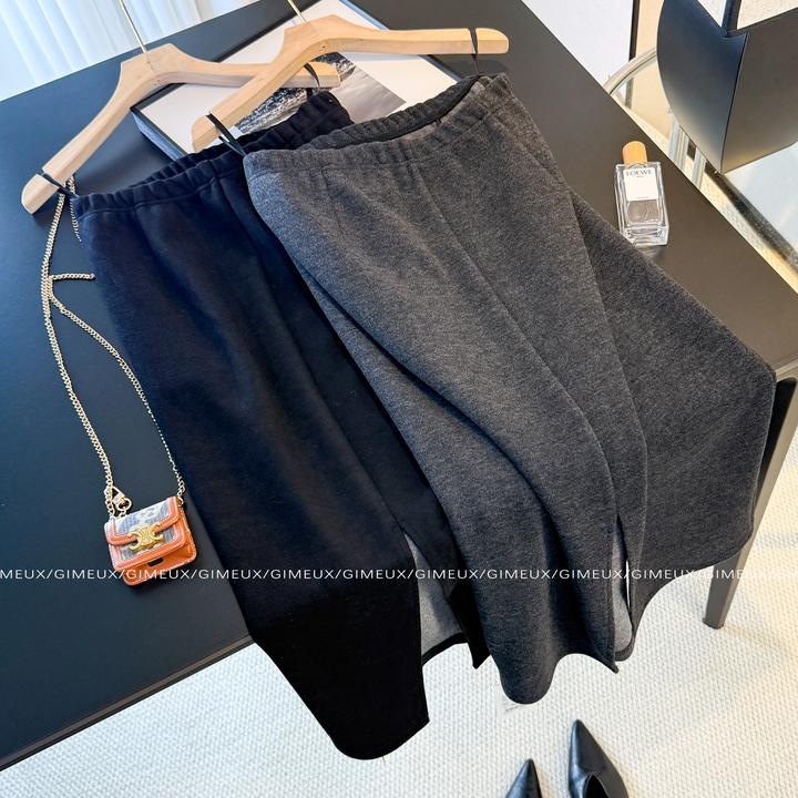 极简风针织半身裙女2025新款冬季高腰垂感后开叉松紧腰A字休闲裙