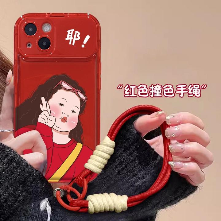 适用于苹果16/oppo华为vivo比耶胖妞手机壳翻盖镜子可爱网红个性