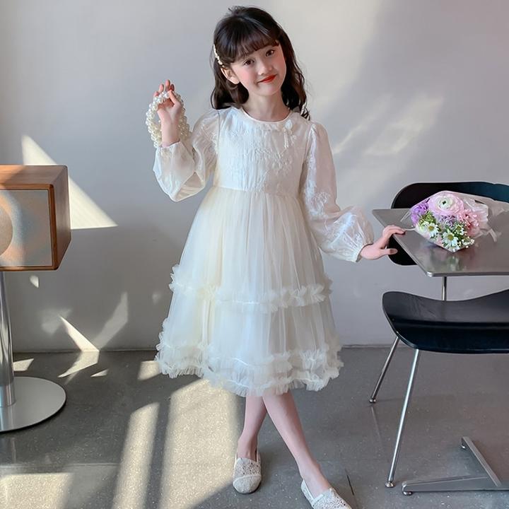 女童连衣裙长袖春季蕾丝公主裙2025新款韩版中大童洋气舞蹈纱裙子
