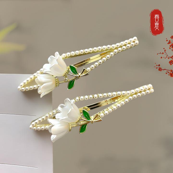 夏季流行中国风铃兰花一字对夹森系复古优雅侧边发卡小清新头饰品