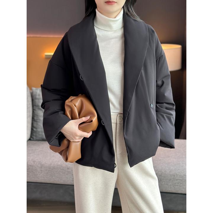 左左家 小禾元厂高奢~轻盈保暖黑色西装领精纺羊毛鹅绒羽绒服外套