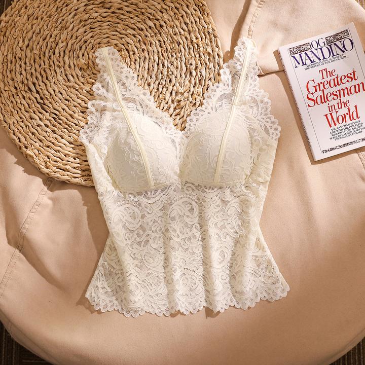 性感蕾丝刺绣深V吊带背心女时尚内搭带胸垫修身美背无袖打底上衣