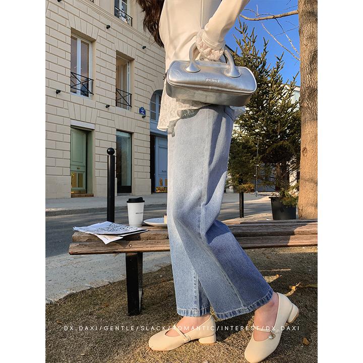 代大喜【高分牛仔】渐变阔腿牛仔裤纯棉休闲高腰直筒裤2025春季新款