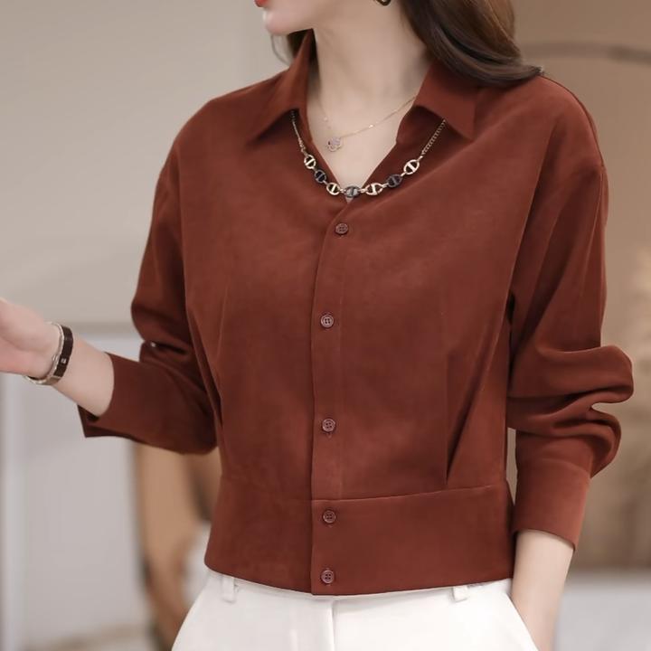 MIAO | 冬款加厚褶皱收腰修身V领亲肤时尚百搭衬衫RY762216