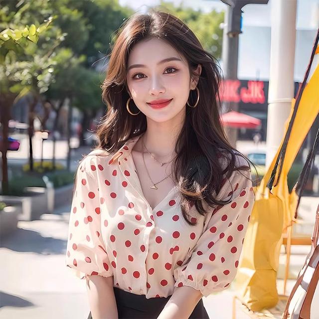 夏季多巴胺红色波点衬衫衬衣女款2025新款爆款半身裙配的绝美上衣