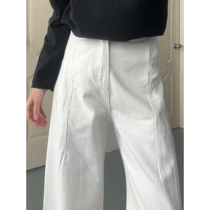 美式白色弯刀牛仔裤女2025冬季新款高腰宽松梧桐裤阔腿香蕉镰刀裤