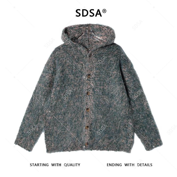 SDSA男士秋冬新款痞帅男装美式撞色纽扣连帽针织衫毛衣百搭时尚