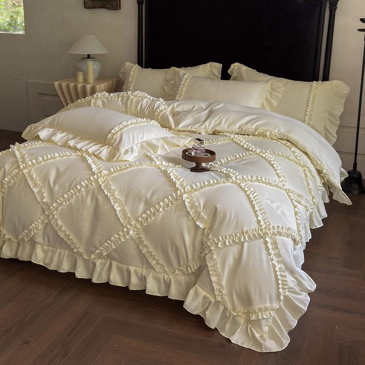 新款轻奢法式剪花四件套四季通用纯色公主风提花被套床单床笠款