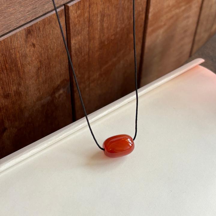 天然红玛瑙桶珠吊坠手工编绳项链路路通锁骨链男女情侣款百搭饰品