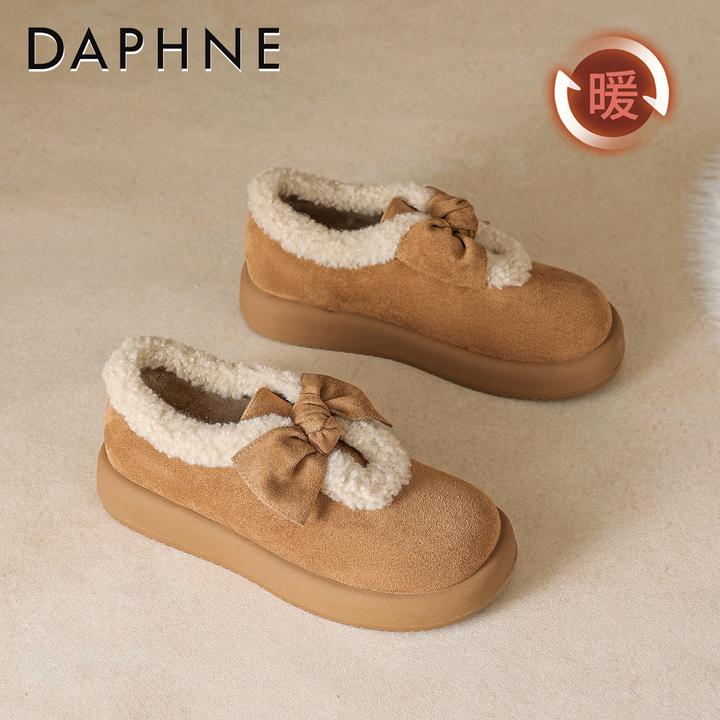 达芙妮加绒蝴蝶结勃肯鞋女2025新款冬季毛毛鞋保暖加厚棉鞋雪地靴