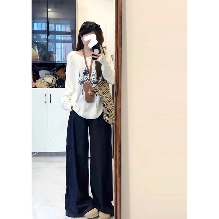 T245【RONZE潮流】原牛美式ins蓝灰色阔腿牛仔裤女宽松拖地裤子