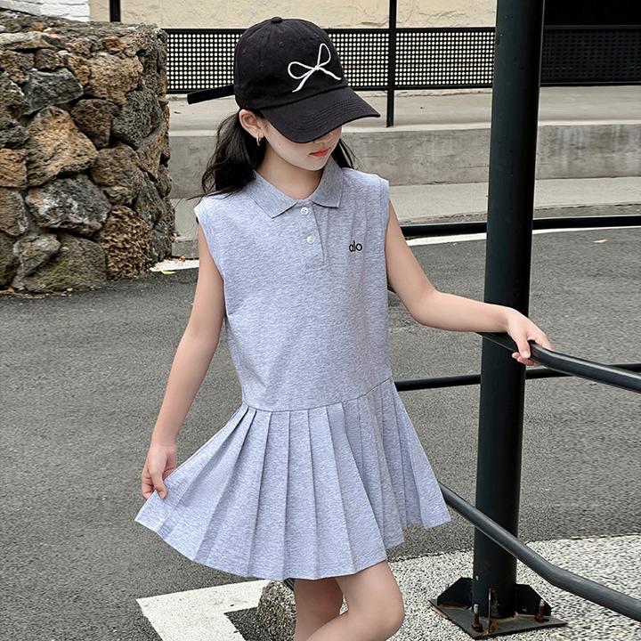 女童夏季背心连衣裙中长款童装女孩洋气polo裙子儿童百褶裙无袖潮