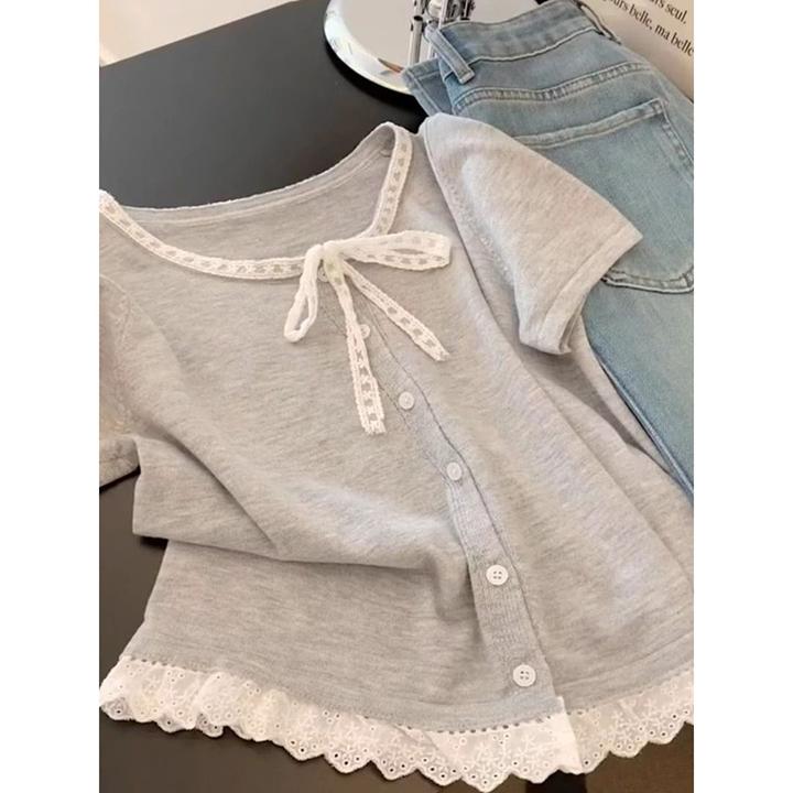 胖mm300斤小香风花边拼接假两件短袖t恤女夏季显瘦百搭别致上衣