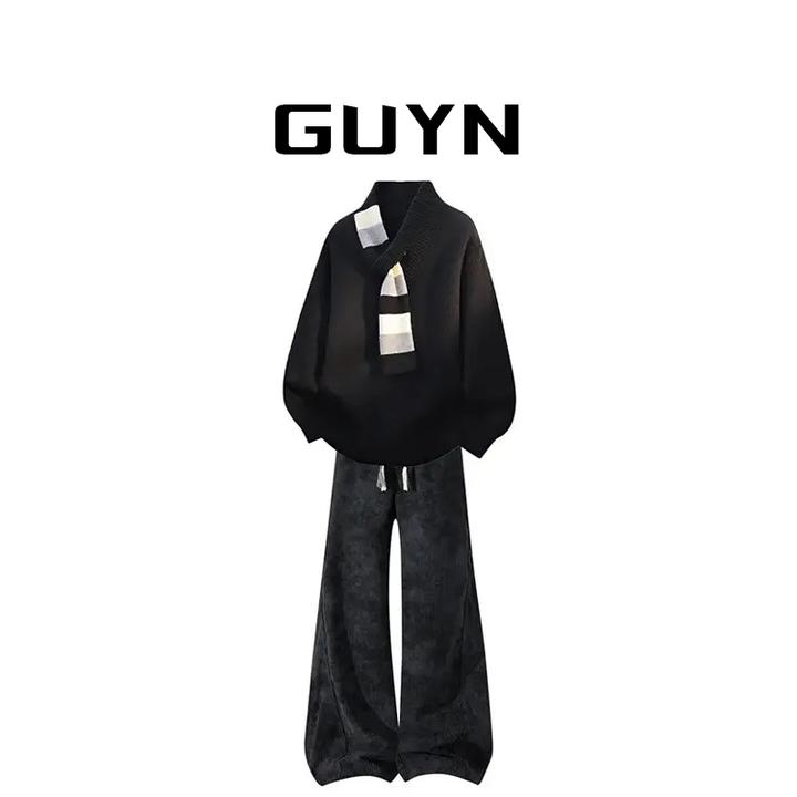 【品牌现货】GUYN红色本命年毛衣套装冬季抗寒休闲针织衫两件套