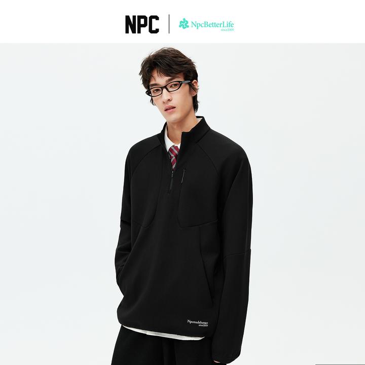 NPC潮牌立体剪裁半开襟拉链卫衣长袖宽松男秋季上新NP58ST25