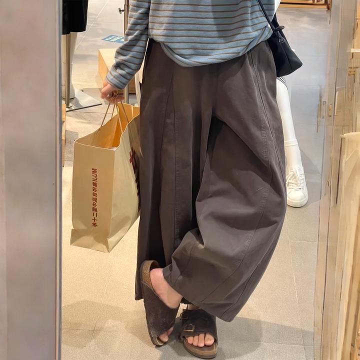深灰色九分阔腿气球裤女秋季新款bf慵懒风高腰宽松显瘦休闲弯刀裤
