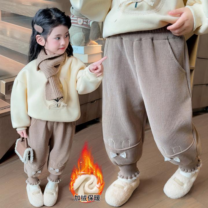 小女童裤子休闲冬季卡通休闲裤卫裤加厚洋气舒适时尚宝宝加绒时髦