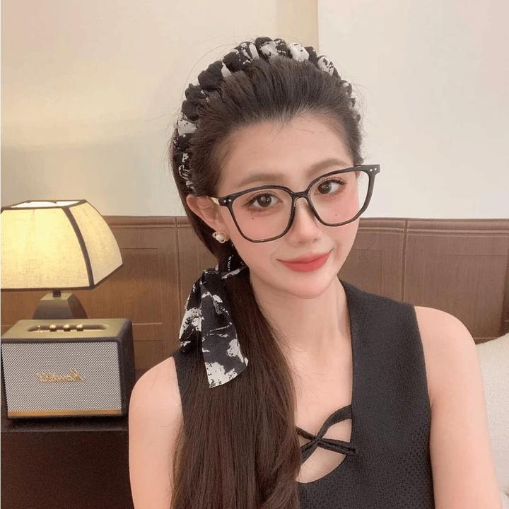 新中式古墨花朵飘带齿梳发箍女日常外戴丝带编发一体编发带齿头箍