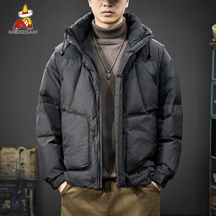 Mexican/稻草人冬季白鸭绒连帽羽绒服男款宽松大码御寒保暖外套潮