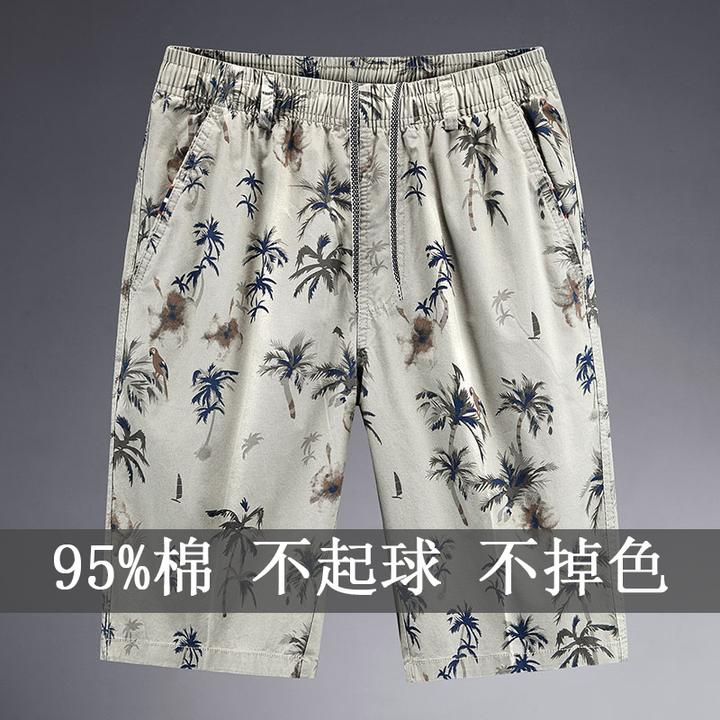 夏季宽松纯棉五分短裤男潮款外穿中年休闲沙滩直筒薄款无弹力Q557