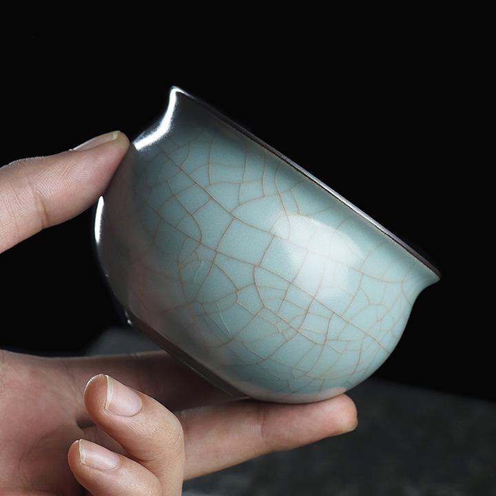 凝香阁 茶养开片铁胎仿古天青汝窑缸杯 单个青瓷大号主人杯品茗杯