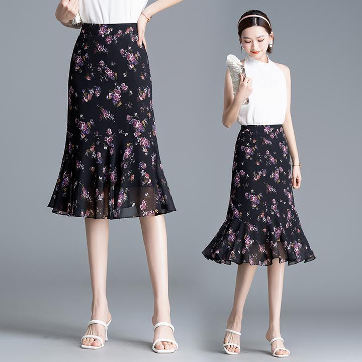 雪纺抗皱碎花透气轻薄半身裙2025夏季新款韩版时尚洋气减龄鱼尾裙