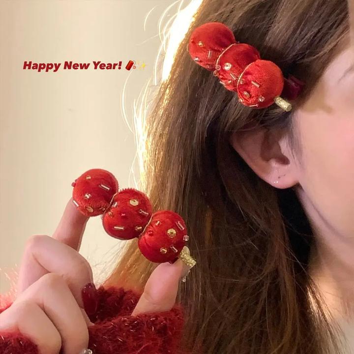 新年可爱糖葫芦发夹鸭嘴夹女氛围感发饰侧边夹头饰喜庆跨年拍照