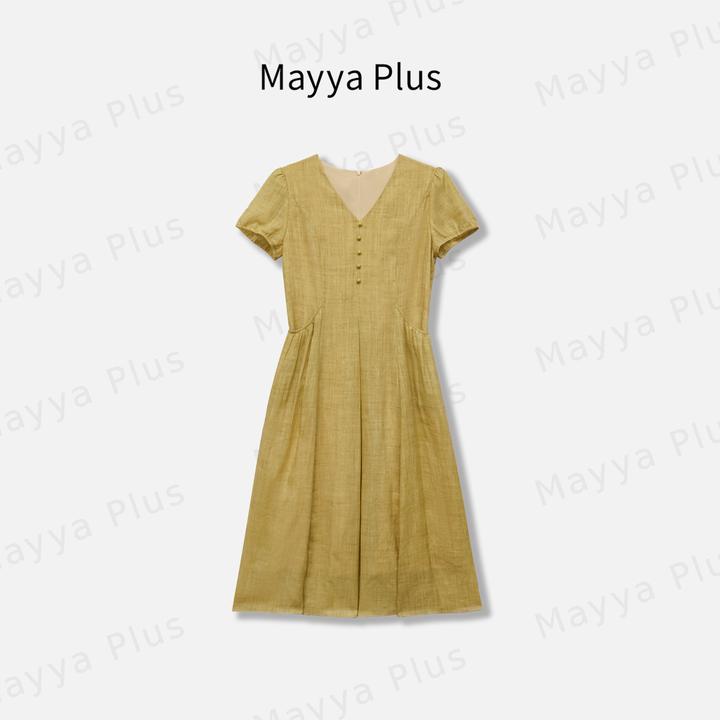 【夏天的诗】Mayya Plus麦芽定制秋季新款收腰短袖连衣裙子32536070