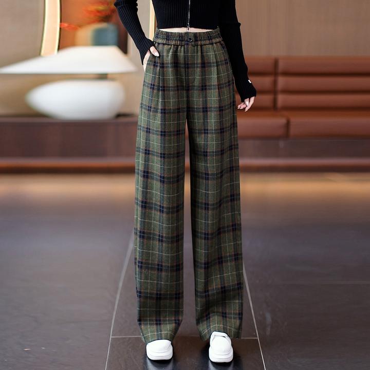 复古格子阔腿裤女士2025秋冬新款高腰显瘦百搭宽松百搭直筒休闲裤