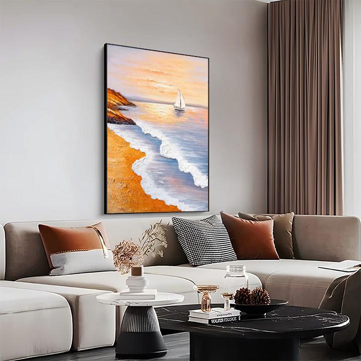 一帆风顺壁画油画玄关挂画2025最新款高级感装饰画挂画客厅背景墙