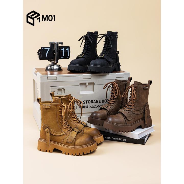 M01马丁靴女款2025春秋新款复古工装短靴子英伦风显瘦增高机车靴