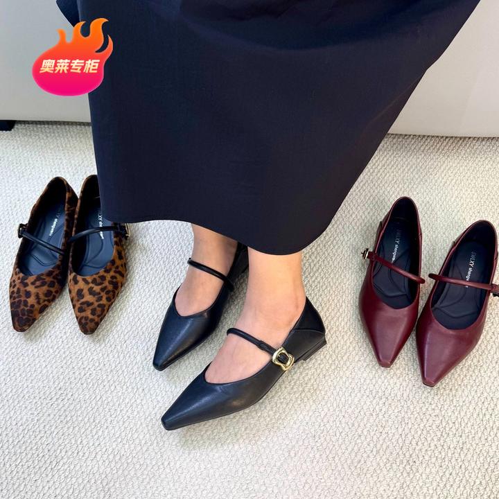 【奥莱专柜】复古玛丽珍鞋女韩版法式浅黑色白色尖头单鞋