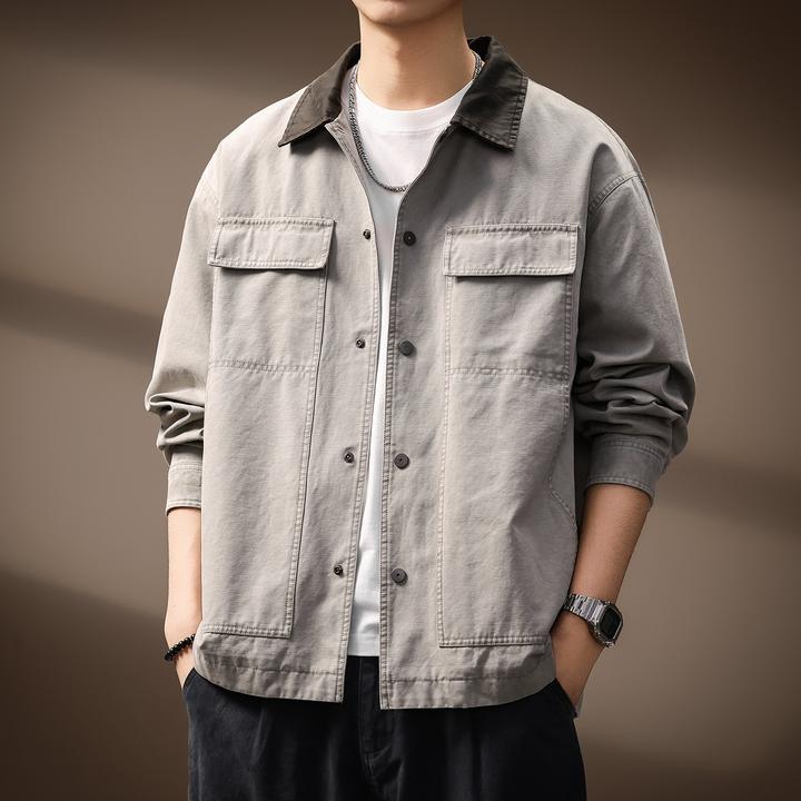 高端巴恩风重磅谷仓夹克男士纯棉复古翻领2026秋季宽松工装外套男