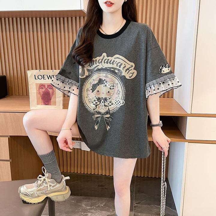 夏季时尚宽松短袖t恤女韩版大码ins百搭薄款休闲纯棉显瘦拼接上衣