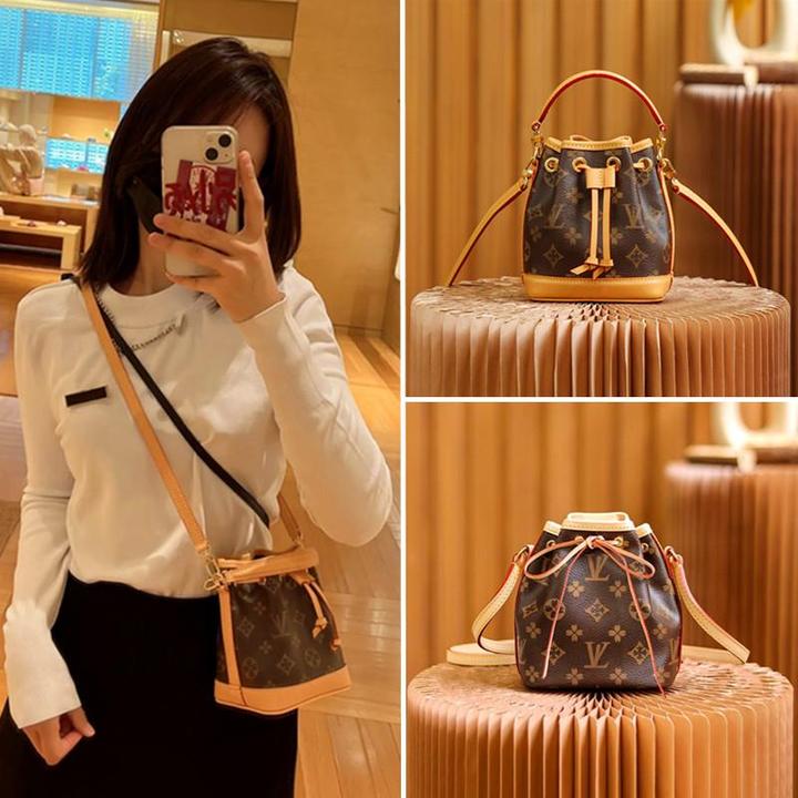 包包2025新款时尚轻奢女包老花迷你抽带水桶包潮百搭单肩斜挎小包
